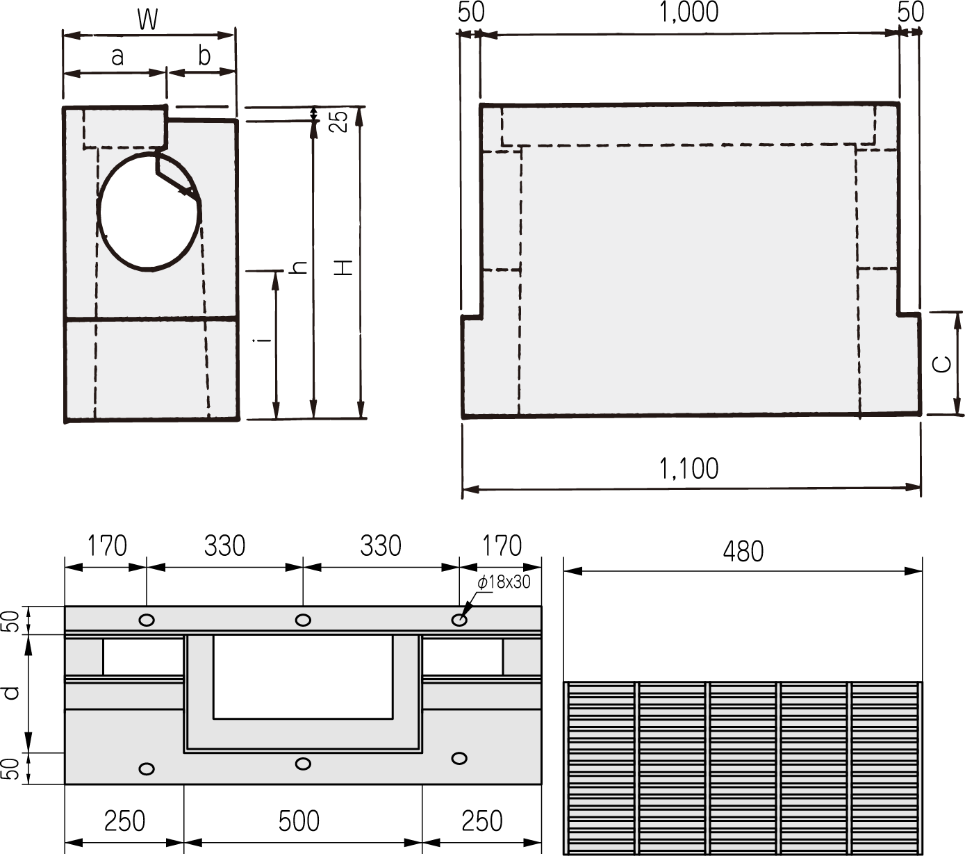 専用集水桝 M 型 断面図